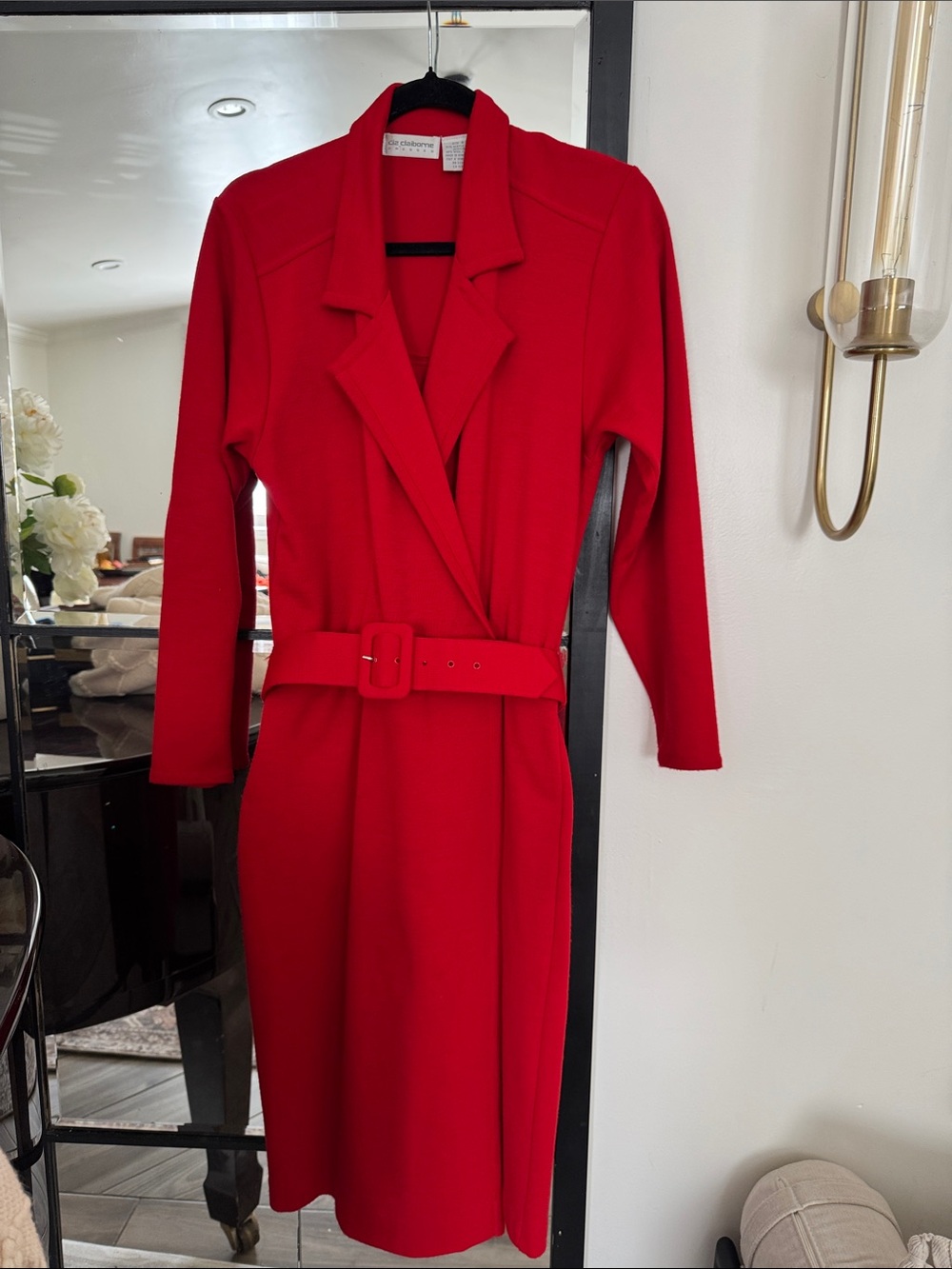 Liz Claiborne Red Long Sleeve Belted Wrap Dress